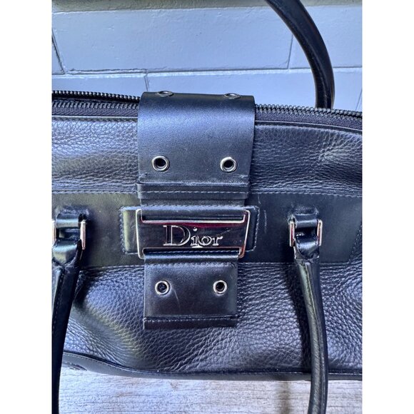 Christian Dior Black Pebbled Leather Bowling Bag Satchel Italy (1 Missing Stud) - Picture 2 of 12